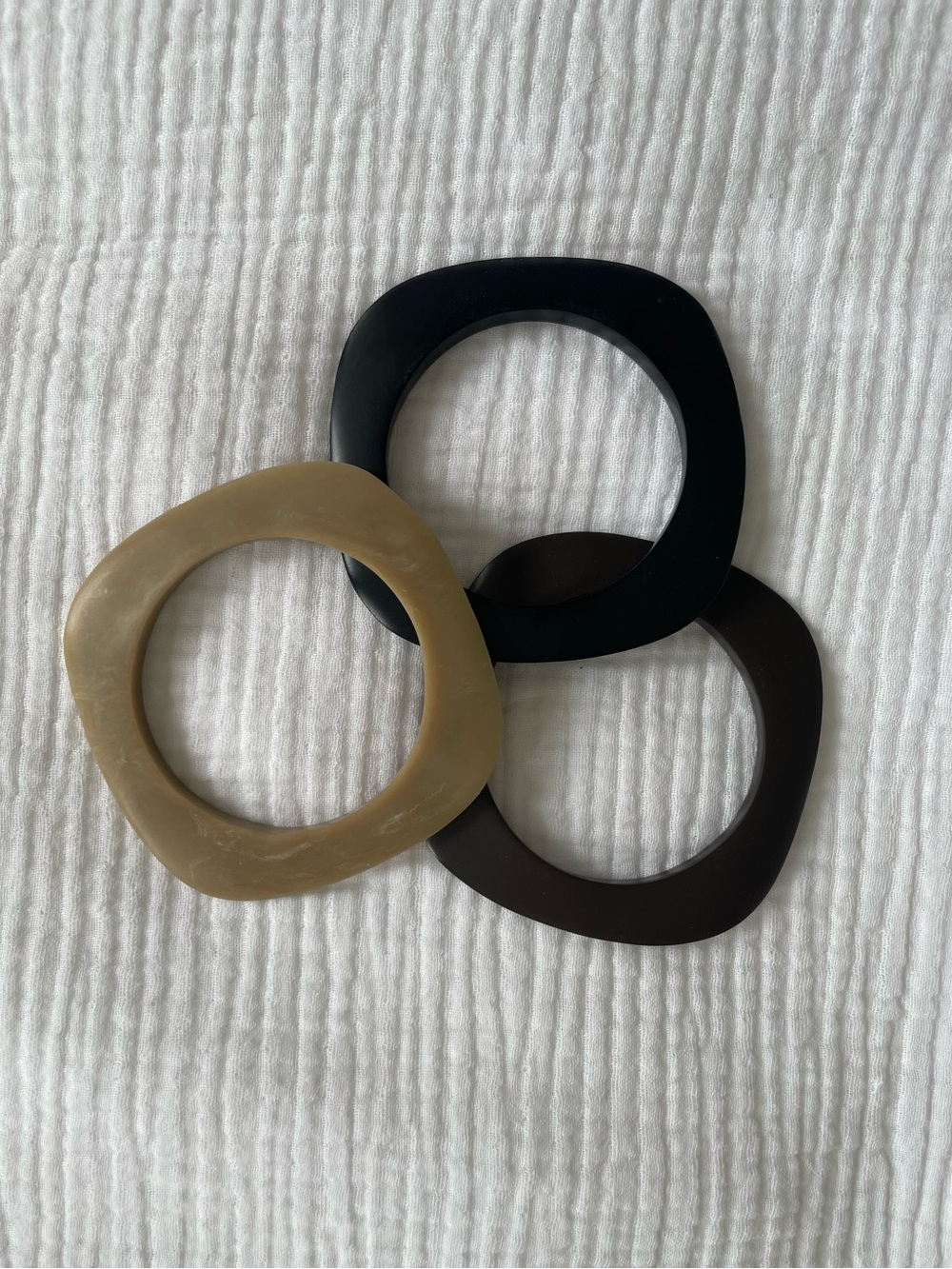 Set of 3 Organic-Shaped Resin Bangles - Black, Brown, Beige